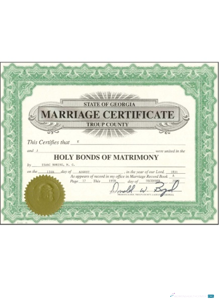 Download USA Georgia certificate of marriage Photoshop template